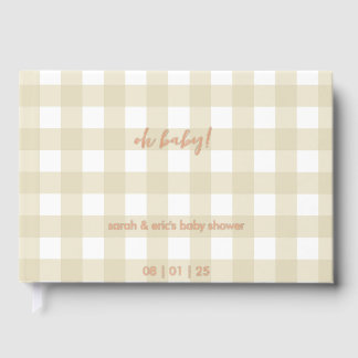 Beige Gingham Baby Shower Guest Book Gastenboek