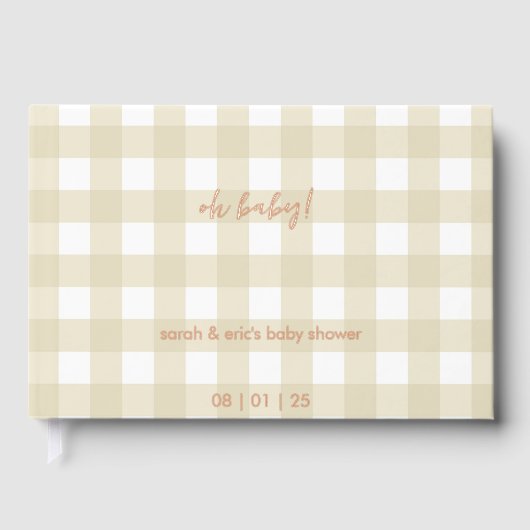 Beige Gingham Baby Shower Guest Book Gastenboek (Voorkant)