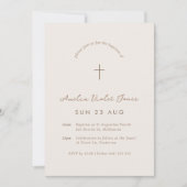 Beige Gingham Baptism Christening Cross Invitation Kaart (Voorkant)