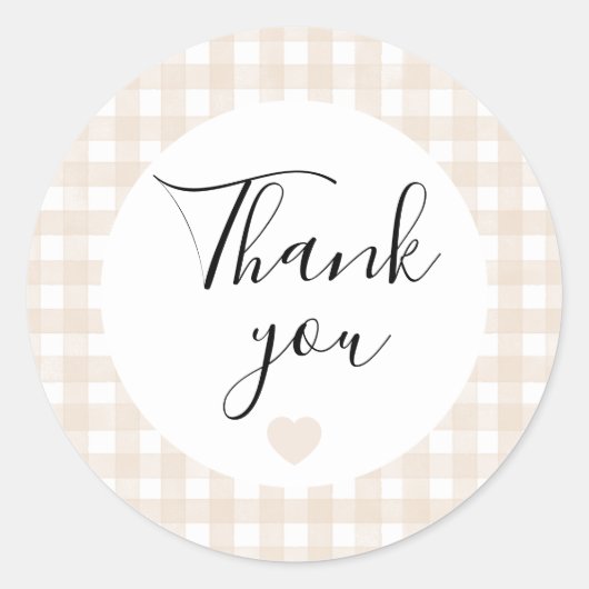 Beige Gingham Bedankje Favor Sticker (Voorkant)