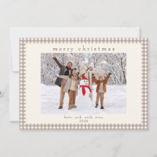 Beige Gingham Bericht Rug Kerst Foto Feestdagenkaart