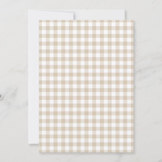 Beige Gingham Check Baby shower Kaart (Achterkant)