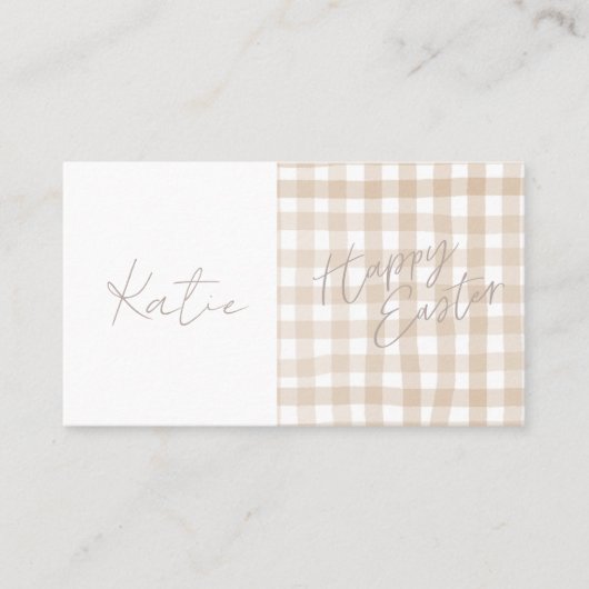 Beige Gingham Check Happy Easter Table Name Plaatskaartje (Voorkant)