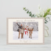 Beige  Gingham Check Kerstfoto Feestdagenkaart (Staand voorkant)