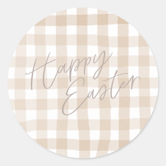 Beige gingham check patroon gelukkig Pasen Ronde Sticker (Voorkant)