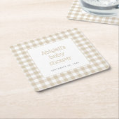 Beige Gingham Check Rustiek Baby shower Kartonnen Onderzetters (Schuin)