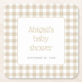 Beige Gingham Check Rustiek Baby shower Kartonnen Onderzetters (Voorkant)