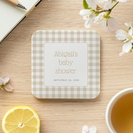 Beige Gingham Check Rustiek Baby shower Kartonnen Onderzetters