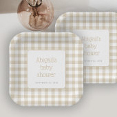 Beige Gingham Check Rustiek Baby shower Papieren Bordje