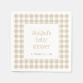 Beige Gingham Check Rustiek Baby shower Servet (Voorkant)