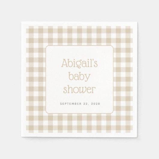 Beige Gingham Check Rustiek Baby shower Servet (Voorkant)