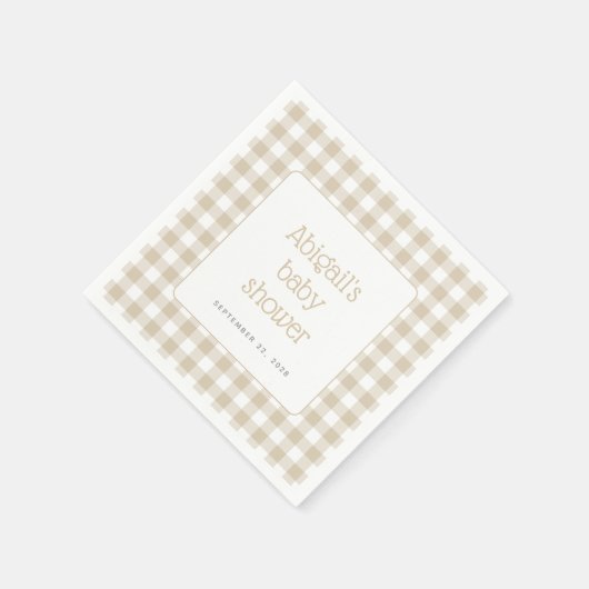 Beige Gingham Check Rustiek Baby shower Servet (Hoek)