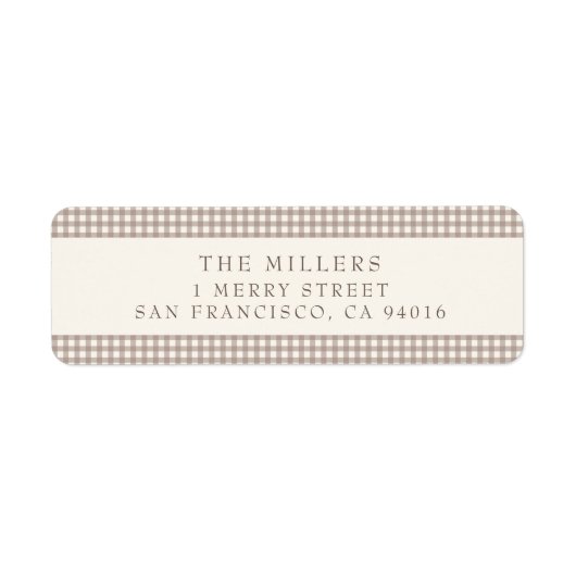 Beige  Gingham Christmas Adresetiketten Etiket (Voorkant)