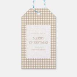 Beige Gingham Christmas Cadeaulabel