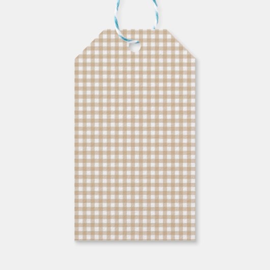 Beige Gingham Christmas Cadeaulabel (Achterkant)