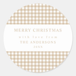 Beige Gingham Christmas Ronde Sticker