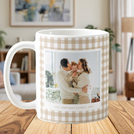 Beige Gingham Custom Photo Koffiemok
