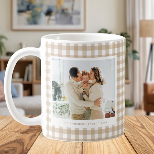 Beige Gingham Custom Photo Koffiemok