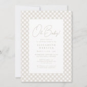 Beige gingham cute neutral Oh Baby baby shower Kaart (Voorkant)
