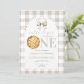 Beige Gingham Cutie Pie Eerste Verjaardag Kaart (Staand voorkant)
