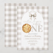 Beige Gingham Cutie Pie Eerste Verjaardag Kaart (Voorkant / Achterkant)