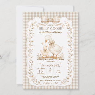 Beige Gingham Dwaze Gans Baby Shower Kleine Gans Kaart