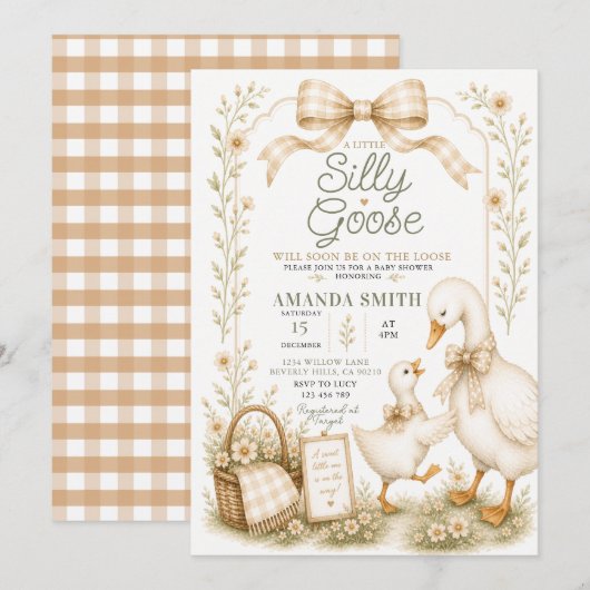 Beige Gingham Dwaze Gans is Los Kaart (Voorkant / Achterkant)