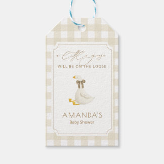 Beige Gingham Eendje Boeken voor Baby Cadeaulabel