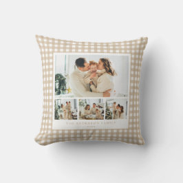 Beige Gingham Familie Foto Collage Kussen