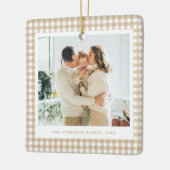 Beige Gingham Family Photo Keramisch Ornament (Links)
