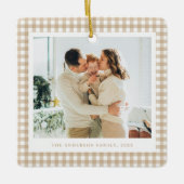 Beige Gingham Family Photo Keramisch Ornament (Voorkant)
