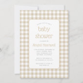 Beige Gingham Geruite Baby Shower Kaart (Voorkant)