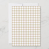 Beige Gingham Geruite Baby Shower Kaart (Achterkant)