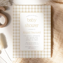 Beige Gingham Geruite Neutrale Baby Shower