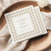 Beige Gingham Geruite Rustieke Baby Shower