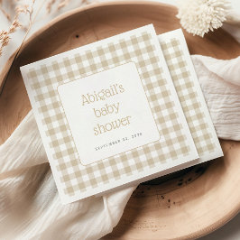 Beige Gingham Geruite Rustieke Baby Shower Servet