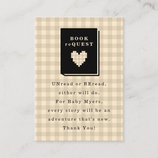 Beige Gingham Hart Boek Verzoek Informatiekaartje (Voorkant)