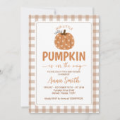 Beige Gingham Hart Pompoen Baby Shower Uitnodiging (Voorkant)