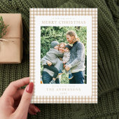 Beige Gingham Kerst Foto Feestdagenkaart