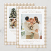 Beige Gingham Kerst Foto Feestdagenkaart (Voorkant / Achterkant)