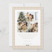 Beige Gingham Kerst Foto Feestdagenkaart (Achterkant)