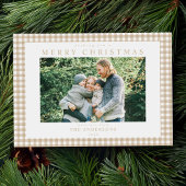Beige Gingham Kerstfoto Feestdagenkaart