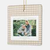 Beige Gingham Kerstfoto Keramisch Ornament (Links)