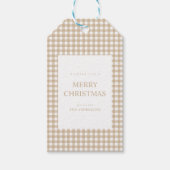 Beige Gingham Kerstmis Cadeaulabel (Voorkant)
