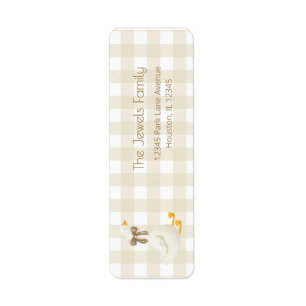 Beige Gingham Kleine Gans Retouradres Etiket