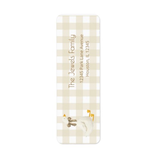 Beige Gingham Kleine Gans Retouradres Etiket (Voorkant)