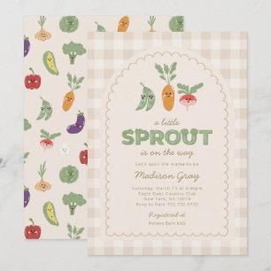 Beige Gingham Kleine Spruit Op Komst Baby Shower Kaart