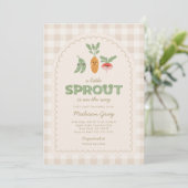 Beige Gingham Little Sprout op de Weg Baby shower Kaart (Staand voorkant)