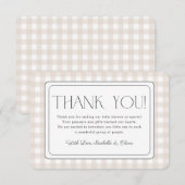 Beige Gingham Neutral Baby shower bedankkaart Kaart (Voorkant / Achterkant)