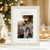 Beige Gingham Plaid Foto Vrolijk Kerstfeest Feestdagenkaart